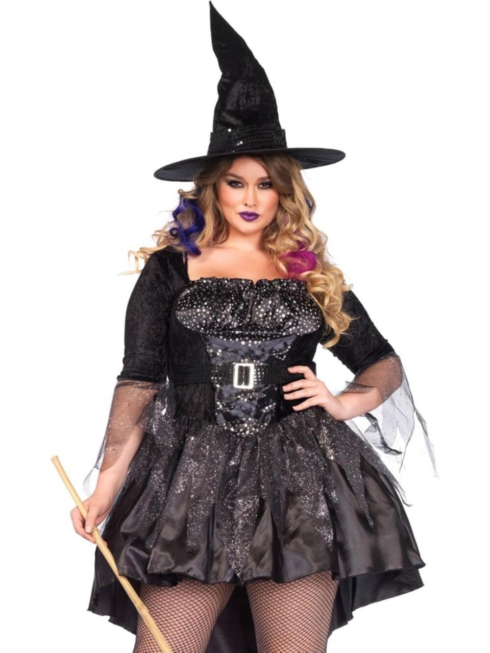 Plus-Size 2 Piece Magic Mistress Witch Costume for Halloween, Spooky Fun Outfit